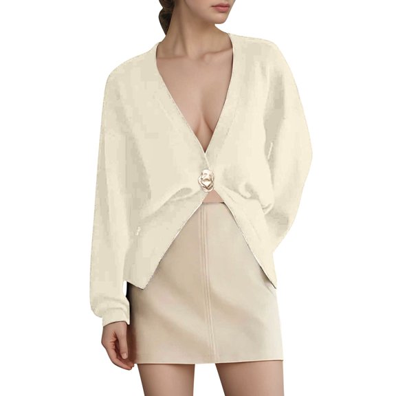 Sweaters for women Elegant Deep V Neck Cardigan Sweaters For Women Trendy Golden Button Plain Cardigans Fall Winter Knit Sweater Tops christmas sweater women