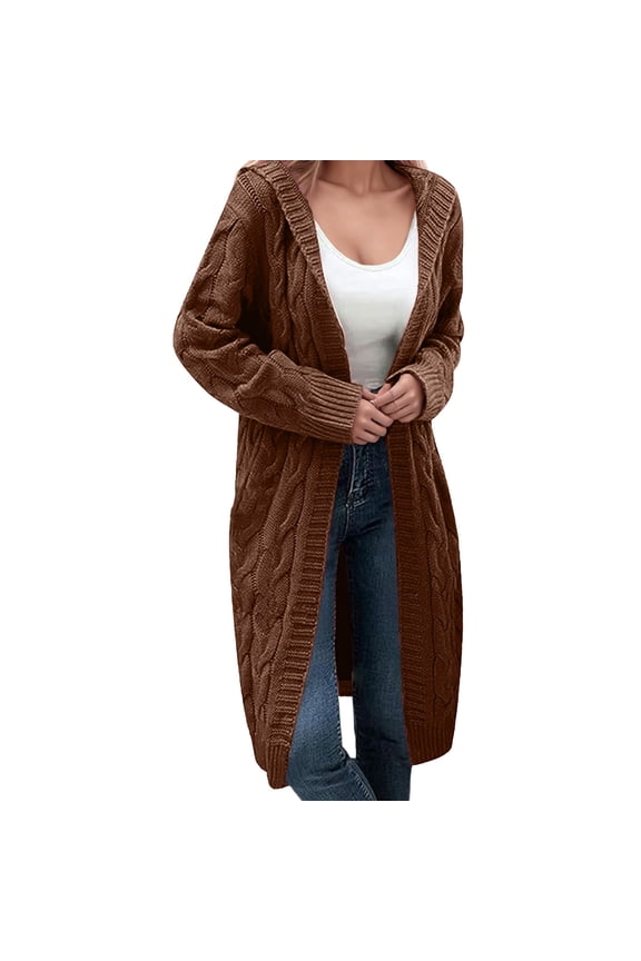 Sweaters for women Knitted Sweater Coat Long Open Front Cardigan Hooded Outerwear Soft Yarn Weave Casual Warm Fall Winter Fashion Garment christmas sweater women