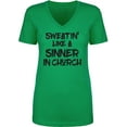thumbnail image 1 of Sweatin Like A Sinner In Church Womens V-Neck T-Shirt, 1 of 2
