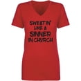 thumbnail image 1 of Sweatin Like A Sinner In Church Womens V-Neck T-Shirt, 1 of 2