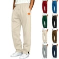 thumbnail image 1 of Sweatpant Dqueduo Men's Casual Straight Leg Sweatpants Elastic Drawstring Waist Solid Color Trousers With Leather Patch Side Slits S A Beige, 1 of 7