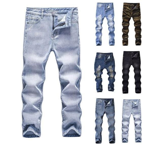 Sweatpant Jeans Elastic Waist Boy's Skinny Fit Ripped Destroyed Distressed Stretch Slim Jeans Pants Ripped Destroyed Distressed Fashion Denim Jeans Pants