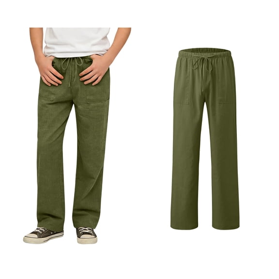 Sweatpant Linen Army Green Sweatpants Boys Drawstring Pants with Pockets Boys Solid Pants Boys Athletic Pants 6-7 Years