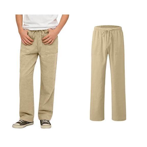 Sweatpant Linen Khaki Sweat Pants Boys Drawstring Pants with Pockets Boys Solid Pants Youth Athletic Pants 6-7 Years