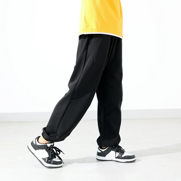 Sweatpants Athletic Pants for Girls with Pockets Adjustable Drawstring Loose Fit Kids Black Sweatpants Boys 4-5Years Pants