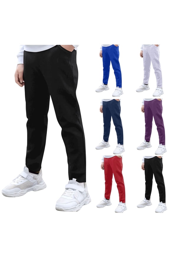 Sweatpants Boy’s Solid Color Pants with Pockets Boys' Athletic Sweatpants Kids Lightweight Joggers Active Running Pants Pull On Skinny Fit Stretch Pants School Uniform for Kids