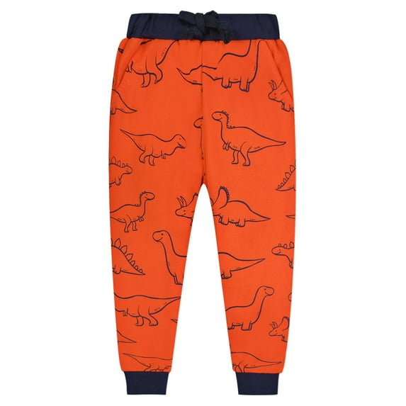 Sweatpants For Boys Cute Athletic Pants Toddler Girl Cartoon Pattern Cotton Drawstring Elastic Waist Sport Jogger With Pocket Boys Activewear Casual Pants Orange 2-3 Years