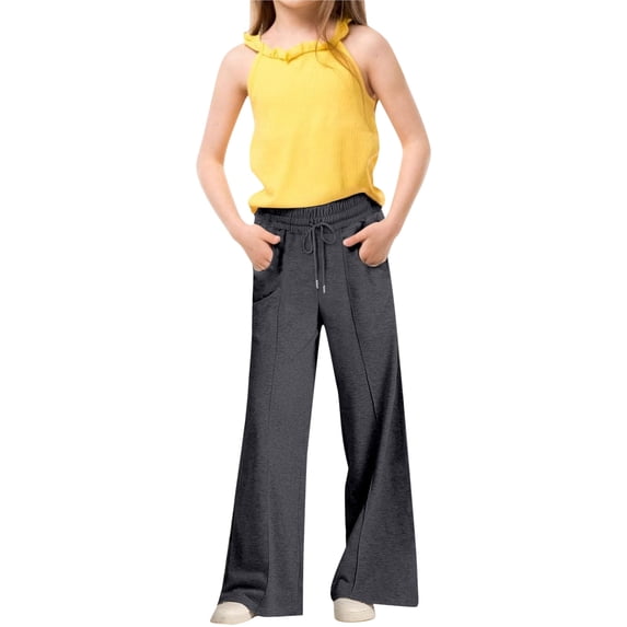 Sweatpants For Kids High Waisted Girls Wide Leg Pants Girls Dark Gray Sweatpants Baggy Pants Kids Clothes For Teen Girls 6-7 Trendy