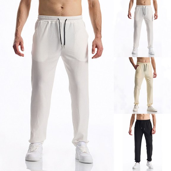 Sweatpants For Men Athletic Gym Workout Mens Joggers With Pockets Active Running Pants White L