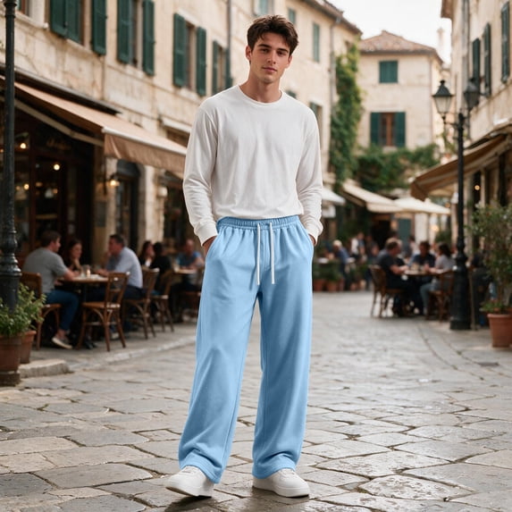 Sweatpants For Men Fleece Lined Straight Leg Pants With Elastic Drawstring Waist And Pockets For Winter Casual Weekend Wear