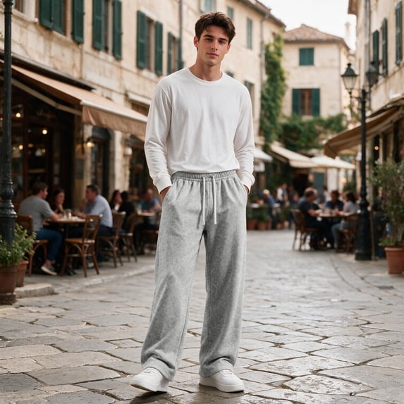 Sweatpants For Men Fleece Lined Straight Leg Pants With Elastic Drawstring Waist And Pockets For Winter Casual Weekend Wear