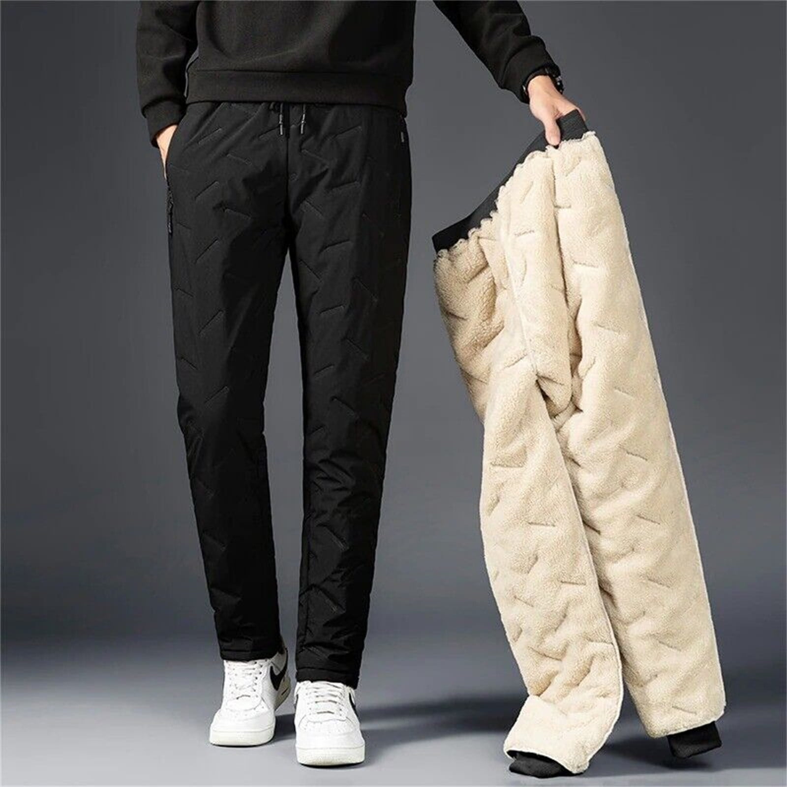 Cargo Pants Mens Lined Sweatpants Winter Warm Fuzzy Leggings