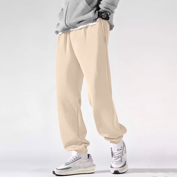 Sweatpants For Men Solid Open Bottom Athletic Pantss With Drawstring Spring Running Trousers With Pocket Khaki XL