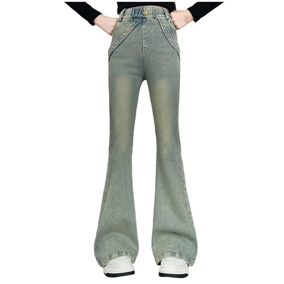 Sweatpants For Teen Girls Trendy Girls Jeans Size 12 Girls Clothes Size 14-16 Girls Jeans Denim Elastic Wasit Wide Leg Baggy Pants Kids Clothes