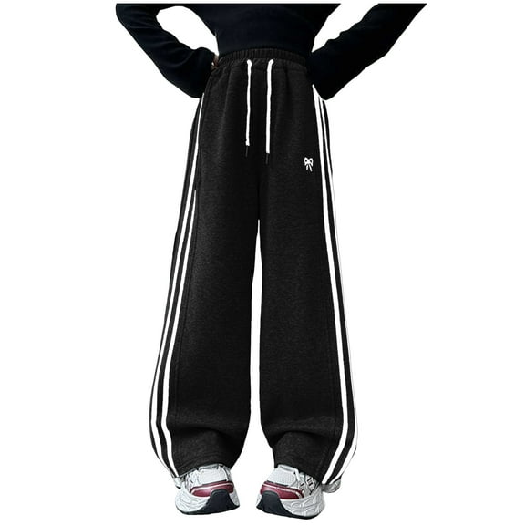 Sweatpants For Teen Girls Y2K Girls Gingham Wide Leg Pants Elastic High Waist Drawstring Waist Loose Long Pants Plaid Print 5-14 Years