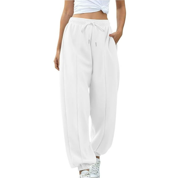 Sweatpants For Women Casual Solid Color Lightweight Jogger Pants Lounge Workout Running Yoga Trousers With Pockets White M