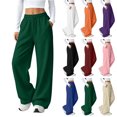 thumbnail image 1 of Sweatpants for Women High Waist Wide Leg Draped Loose Fit Drawstring High Rise Casual Straight Leg sweatpants with pockets, 1 of 6