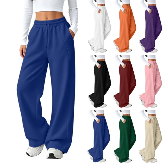 Sweatpants for Women High Waist Wide Leg Draped Loose Fit Drawstring High Rise Casual Straight Leg sweatpants with pockets