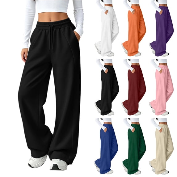 Sweatpants for Women High Waist Wide Leg Draped Loose Fit Drawstring High Rise Casual Straight Leg sweatpants with pockets