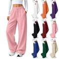 thumbnail image 1 of Sweatpants for Women High Waist Wide Leg Draped Loose Fit Drawstring High Rise Casual Straight Leg sweatpants with pockets, 1 of 6
