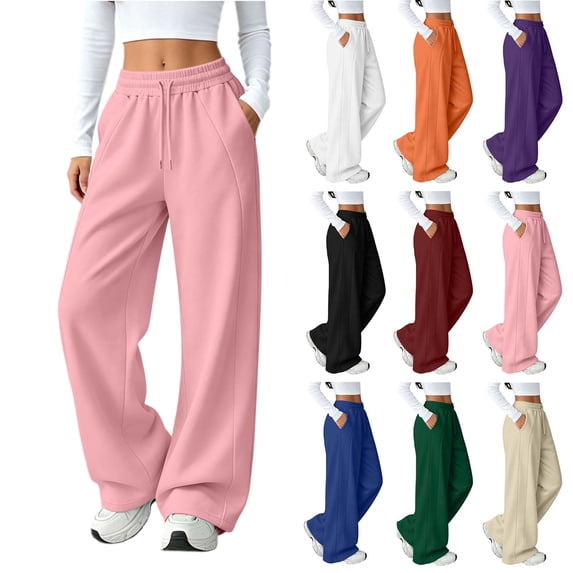 Sweatpants for Women High Waist Wide Leg Draped Loose Fit Drawstring High Rise Casual Straight Leg sweatpants with pockets
