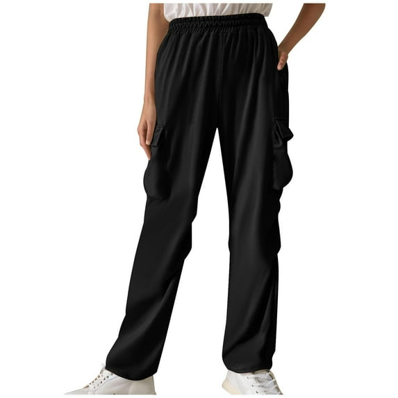 Sweatpants For Women Solid Color Pleated Elastic Waistband Pocket Sports Casual Black Training Joggers S-2XL