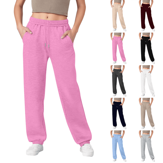 Sweatpants For Women Trendy Elastic Waist Cinch Bottom Lounge Pant Lightweight Baggy Joggers With Pocket 27" 28" 29" Inseam Pink S