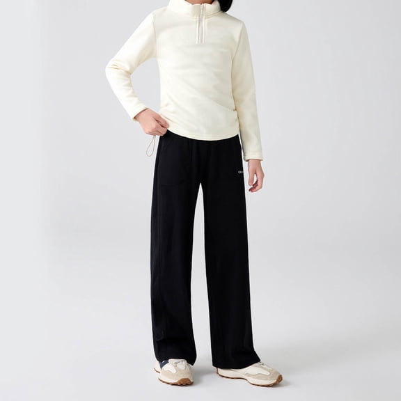 Sweatpants Girl Black Pants Casual Girls Athletic Pants Wide Leg Pants with Pockets Size 8-9 Years Girls Pants