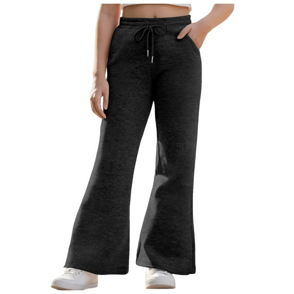Sweatpants For Girls 14-16 Girls' Plaid Wide Leg Pants Loose High Waist Elastic Waist Trousers Trendy Slant Pocket Sweatpants Loose Straight Leg Sweatpants