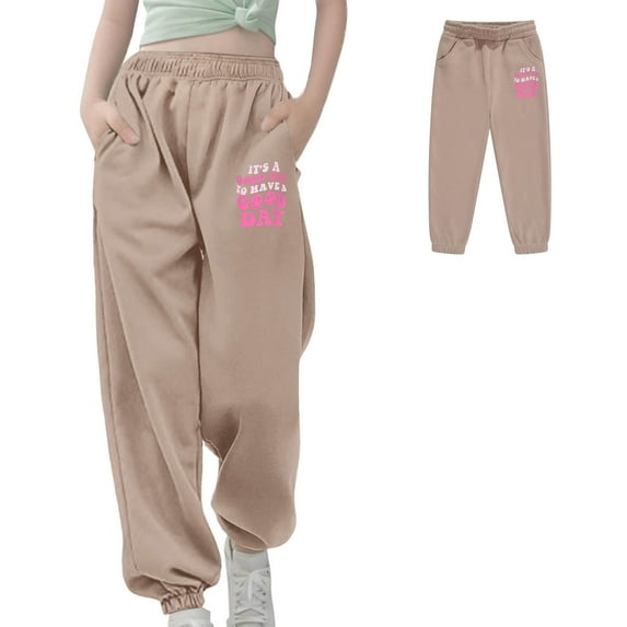 Sweatpants Boys Jogger Pants with Pockets Adjustable Drawstring Basic Khaki SweatPants for Boys 8-9 Years