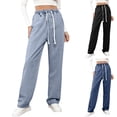 thumbnail image 1 of Sweatpants Jeans for Women Wide Leg High Waisted Baggy Pants Straight Leg Denim Pants Stretchy Trousers with Pockets Perfect for Gym Sessions Coffee Runs Black L, 1 of 7