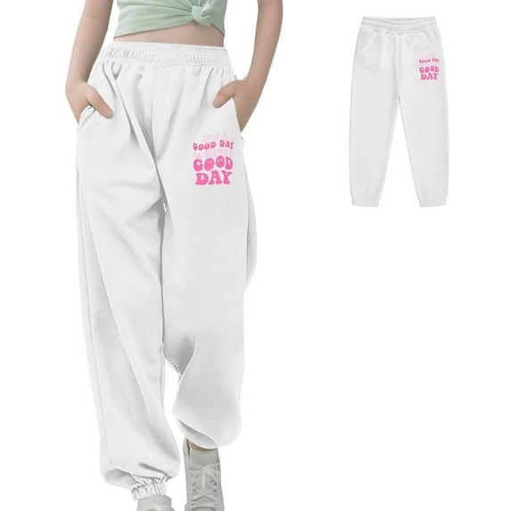 Sweatpants Toddler Boy Jogger Pants with Pockets Adjustable Drawstring Loose Fit Girls White Sweatpants Boys Pants Size 12-13 Years