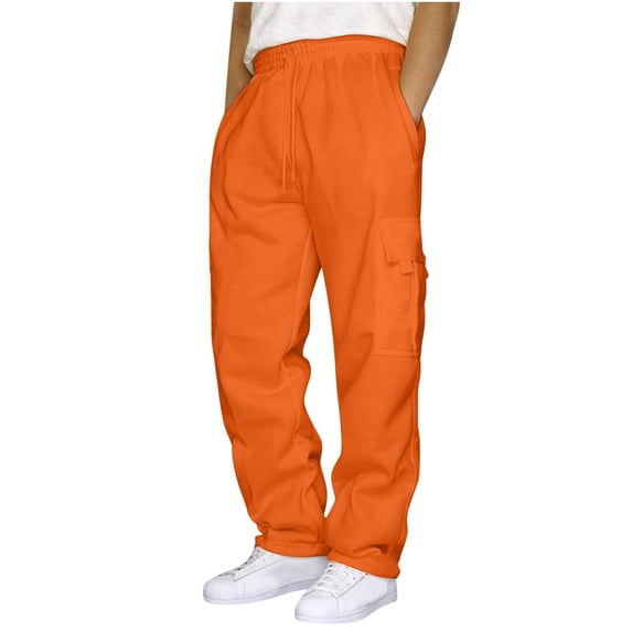 Sweatpants Men Baggy, Men's Rope Loosening Waist Color Pocket Trousers Loose Sports Trousers New Work Pants Men Cargo Orange S