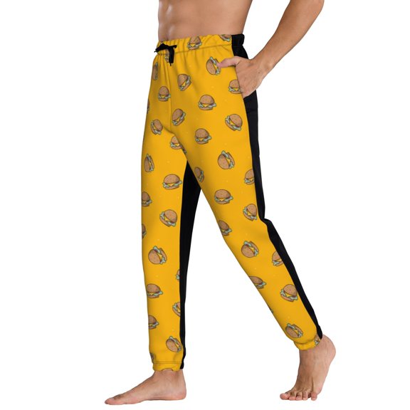 Sweatpants for Men - Cute Hamburger Starry Sky Yellow Adjustable Elastic Band Mens Joggers With Pockets, Athletic Workout Gym Casual Track Pants for Men