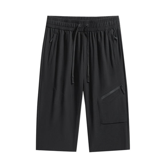 Sweatpants Men, Mens Athletic Capris Pants Workout Gym Performance Track Capri Cool Elastic Waist Running Pants with Zipper Pockets