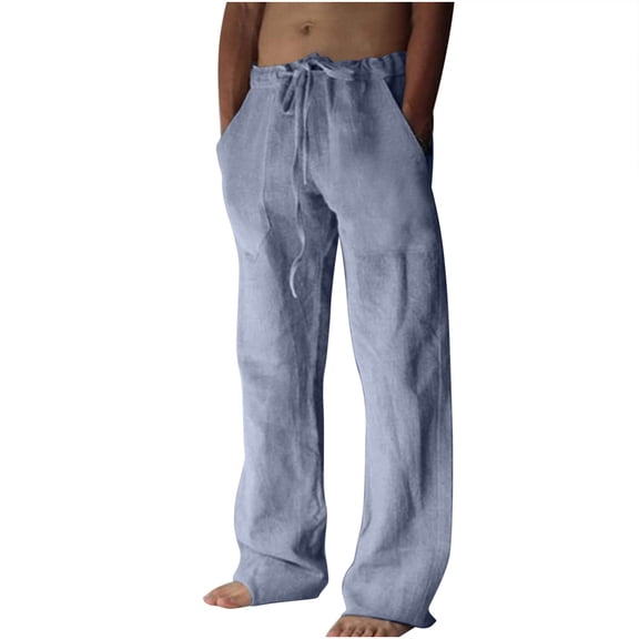 Sweatpants For Men Mens Cotton Linen Drawstring Pants Elastic Waist Casual Jogger Yoga Pants Mens Linen Pants Yoga Beach Loose Fit Casual Summer Elastic Waist Drawstring Baggy Trousers with Pockets