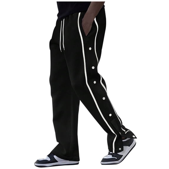 Sweatpants For Men With Pockets Gym Sweatpants Mens Sweatpants with Pockets Open Bottom Side Button Baggy Drawstring Joggers Fashion Athletic Workout Wide Leg Pants