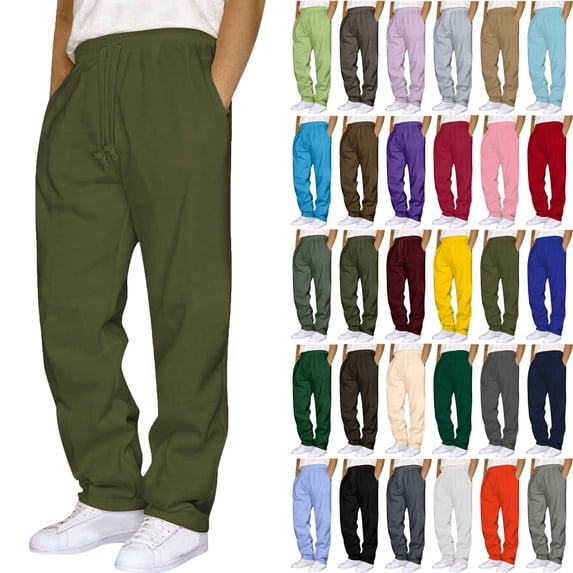 Sweatpants for Men with Pockets Solid Color Casual Outdoor Elastic Waist Loose Fitness Pants Joggers Trousers Gifts for Men Army Green XXL