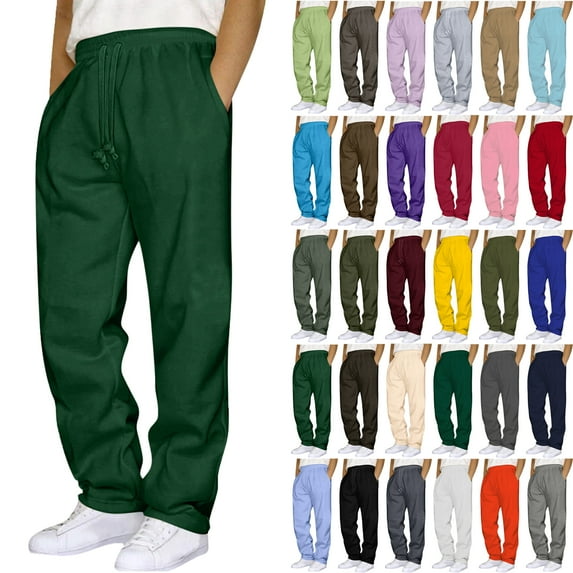 Sweatpants for Men with Pockets Solid Color Casual Outdoor Elastic Waist Loose Fitness Pants Joggers Trousers Gifts for Men Grass Green XL