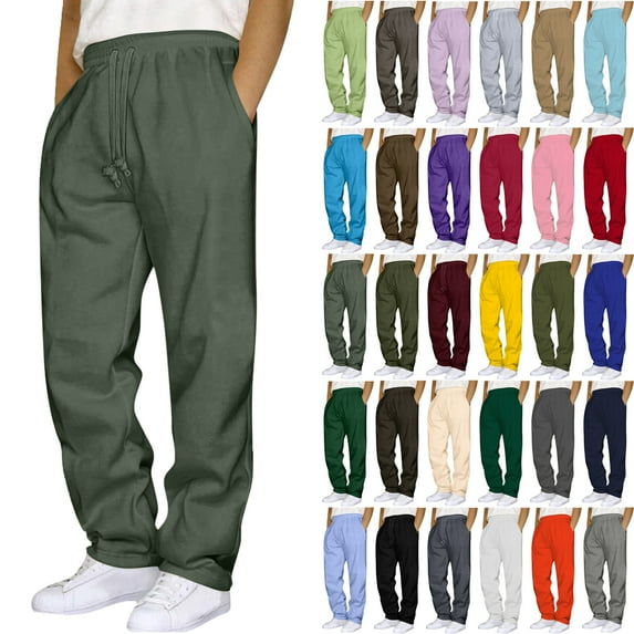 Sweatpants for Men with Pockets Solid Color Casual Outdoor Elastic Waist Loose Fitness Pants Joggers Trousers Gifts for Men Light Green 3XL