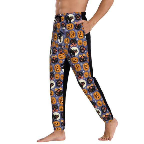Sweatpants for Men - Spooky Cats Halloween Pumpkins Adjustable Elastic Band Mens Joggers With Pockets, Athletic Workout Gym Casual Track Pants for Men