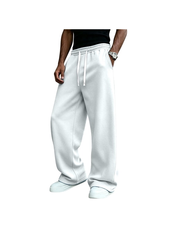 Sweatpants For Men Wide Leg Athletic Training Pants Adjustable Drawstring Elastic Waist Loose Fit Breathable Pants With Pockets For Gym Workout Running And Street Wear, 2XL