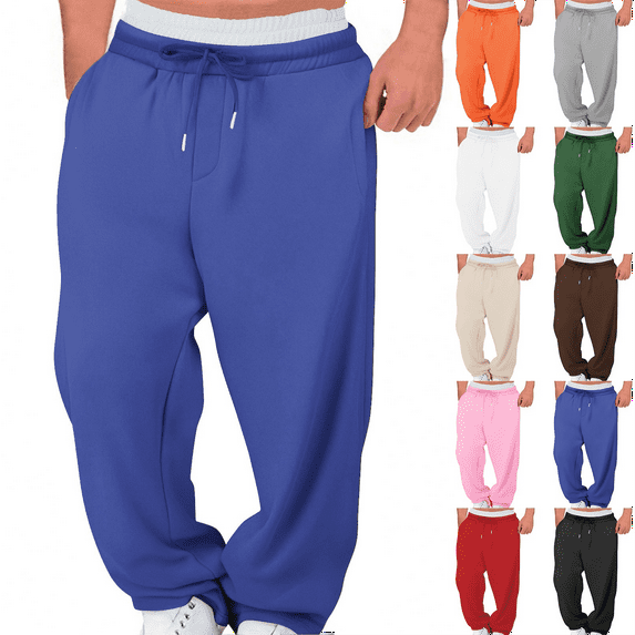 Sweatpants Men and Women Trousers with Pockets Drawstring Elastic Waist Fake Double-Layer for Men Straight Leg Pants Running Gym Casual