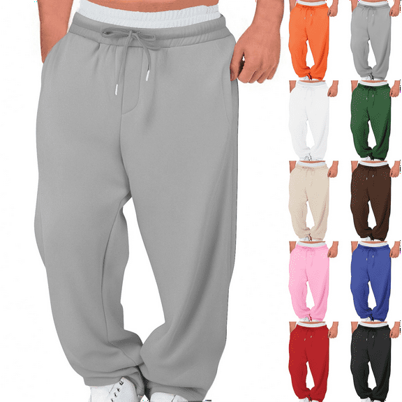 Sweatpants Men and Women Trousers with Pockets Drawstring Elastic Waist Fake Double-Layer for Men Straight Leg Pants Running Gym Casual
