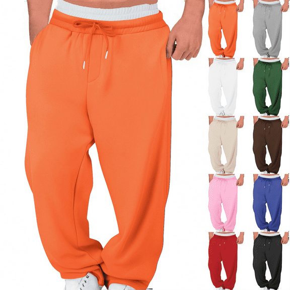 Sweatpants Men and Women Trousers with Pockets Drawstring Elastic Waist Fake Double-Layer for Men Straight Leg Pants Running Gym Casual