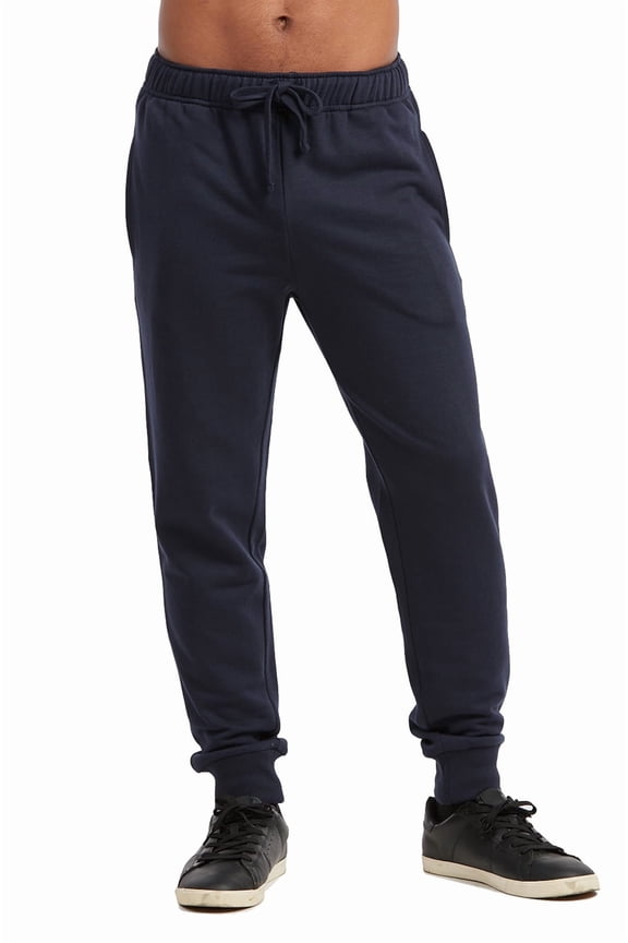 Men's Active Basic Soft Stretch Workout Terry Jogger Pants (L, Navy)