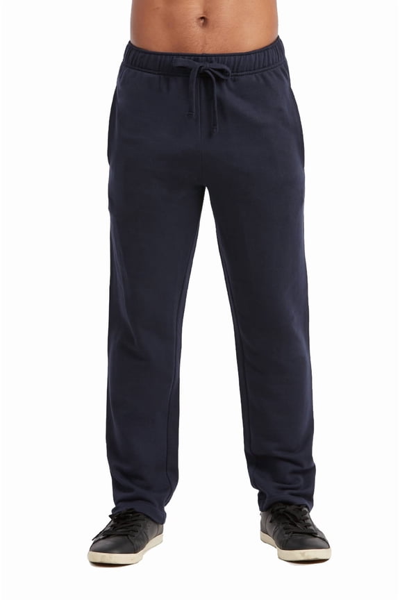 Men's Active Stretch Open Bottom Terry Sweatpants with Pockets (L, Navy)