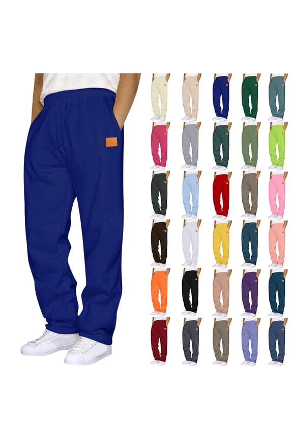 Sweatpants Men with Pockets Outdoor Running Jogger Pants Elastic Waist Drawstring Workout Casual Sweatpants Open Bottom Blue,2XL