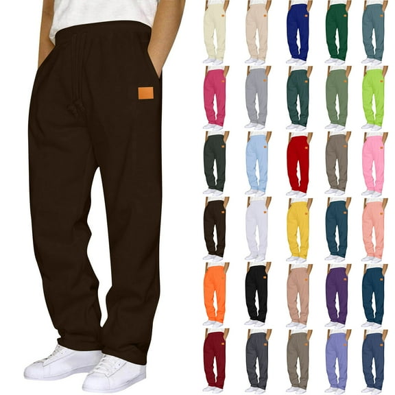 Sweatpants Men with Pockets Outdoor Running Jogger Pants Elastic Waist Drawstring Workout Casual Sweatpants Open Bottom,BrownB M