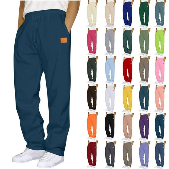 Sweatpants Men with Pockets Outdoor Running Jogger Pants Elastic Waist Drawstring Workout Casual Sweatpants Open Bottom,NavyA 3XL